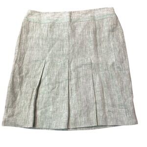 Ann Taylor Loft Women’s Skirt Green A Line Pleated 100% Linen‎ Lined Size 10